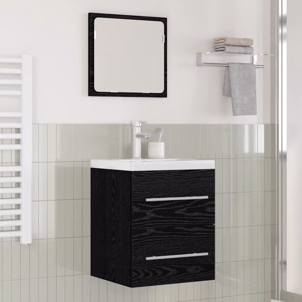 Armadio da bagno sospeso vidaXL con cassetti e ante, Nero opaco, L: 42 cm, P: 38,5 cm, H: 52 cm