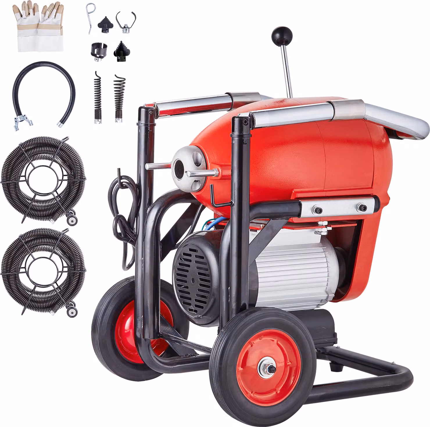 SucceBuy Macchina per la pulizia dei tubi 120 ft x 6/5 in, 1100 W macchina elettrica per la pulizia dei tubi con alimentazione manuale - con 6 frese e controllo CW/CCW per tubi da 4" a 8"