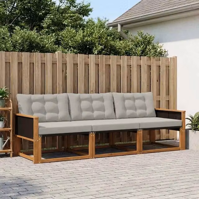 Set di divani da esterno 3 posti vidaXL in legno di acacia e textilene, beige e grigio