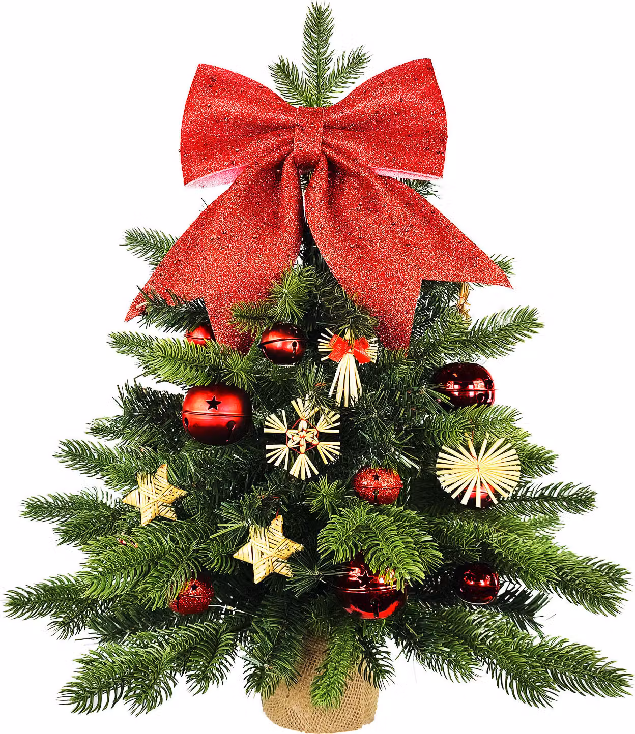 Albero di Natale artificiale decorato DECORAZIONE DI PAGLIA 60 cm con ILLUMINAZIONE A LED IN VASO
