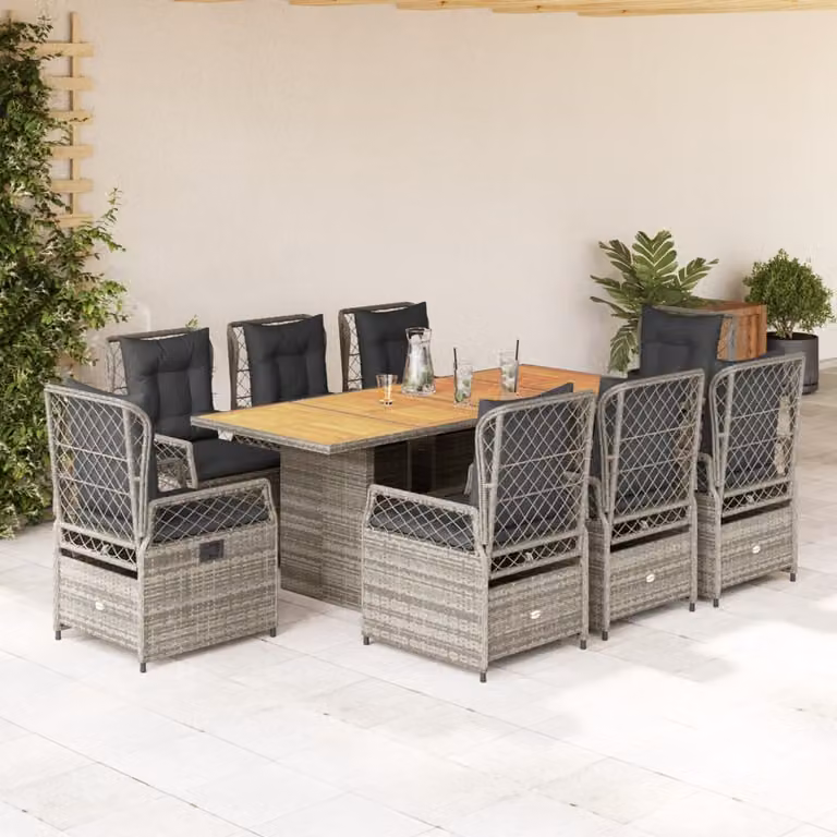 vidaXL Set da Pranzo da Giardino 9 pz in Polyrattan e Legno di Acacia Grigio