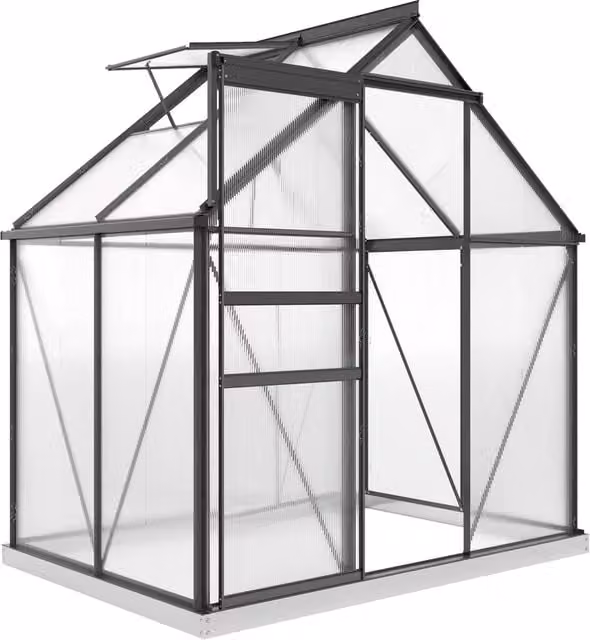 Serra da Esterno Giordanoshop in Alluminio Grigio e Policarbonato Trasparente con Porta a Battente e Finestra a Tetto L: 192,5 cm, P: 131 cm, H: 200 cm