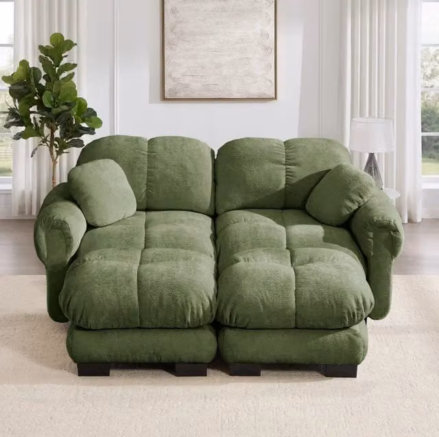 Divano modulare in chenille con pouf mobile 190x149x90 cm; verde