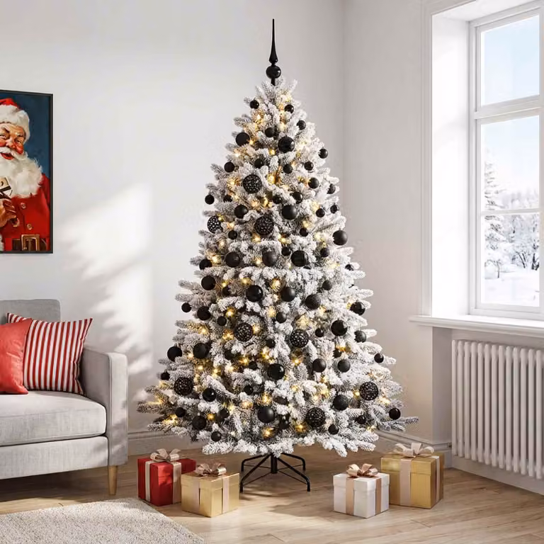Albero di Natale artificiale vidaXL verde con palline bianche e 300 LED luce bianca calda, Altezza: 180 cm