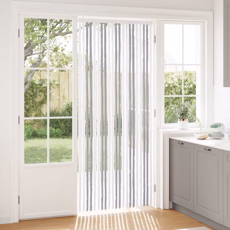 Tenda per insetti a righe vidaXL in chenille e poliestere, Grigio chiaro e bianco, H: 220 cm, L: 90 cm