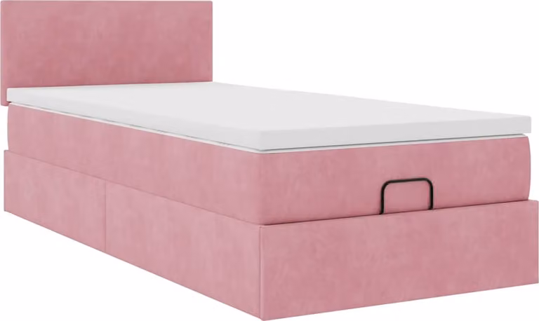 Struttura Letto Pouf con Materasso Rosa 100x200 cm Velluto