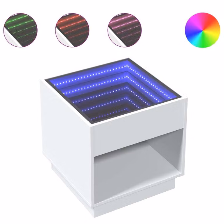 Tavolino da Salotto con LED Infinity Bianco 50x50x50 cm