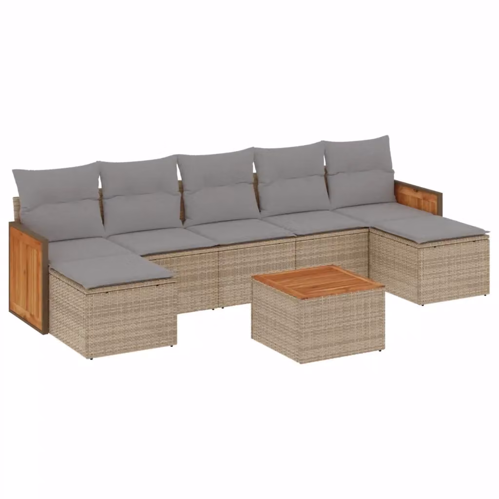 vidaXL Set Divano da Giardino 8 pz a L con Cuscini Beige e Grigio in Polyrattan e Legno di Acacia – 2