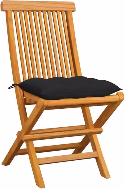 Sedie Pieghevoli con Cuscini Neri 6 pz in Massello di Teak 3065612