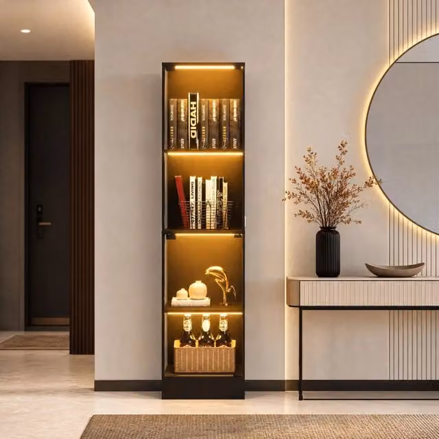 Vetrina in vetro 40x35x165 cm nera con LED e sensore, struttura in ABS