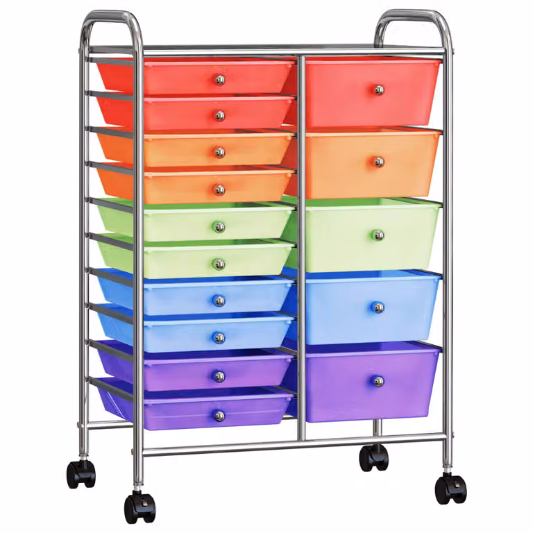 The Living Store Carrello XXL con 15 cassetti in plastica multicolore