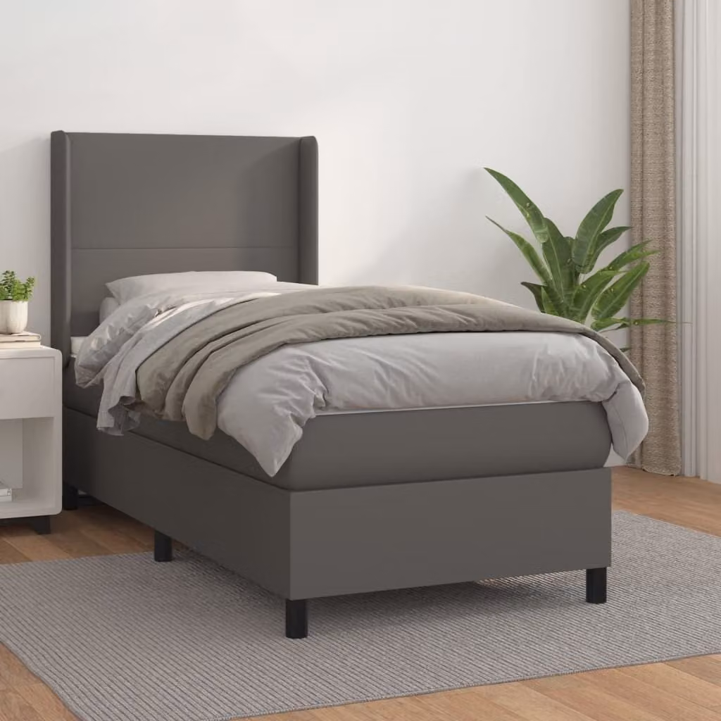 The Living Store Letto a molle con materasso grigio 80x200 cm in Pelle finta