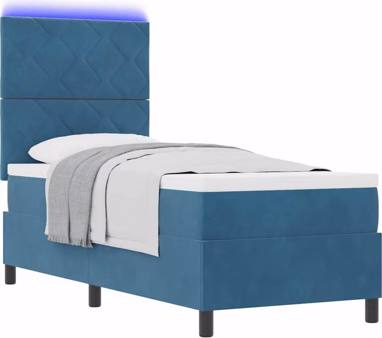 Letto a Sorgente LED con testiera Blu Scuro 80 x 200 cm Velluto