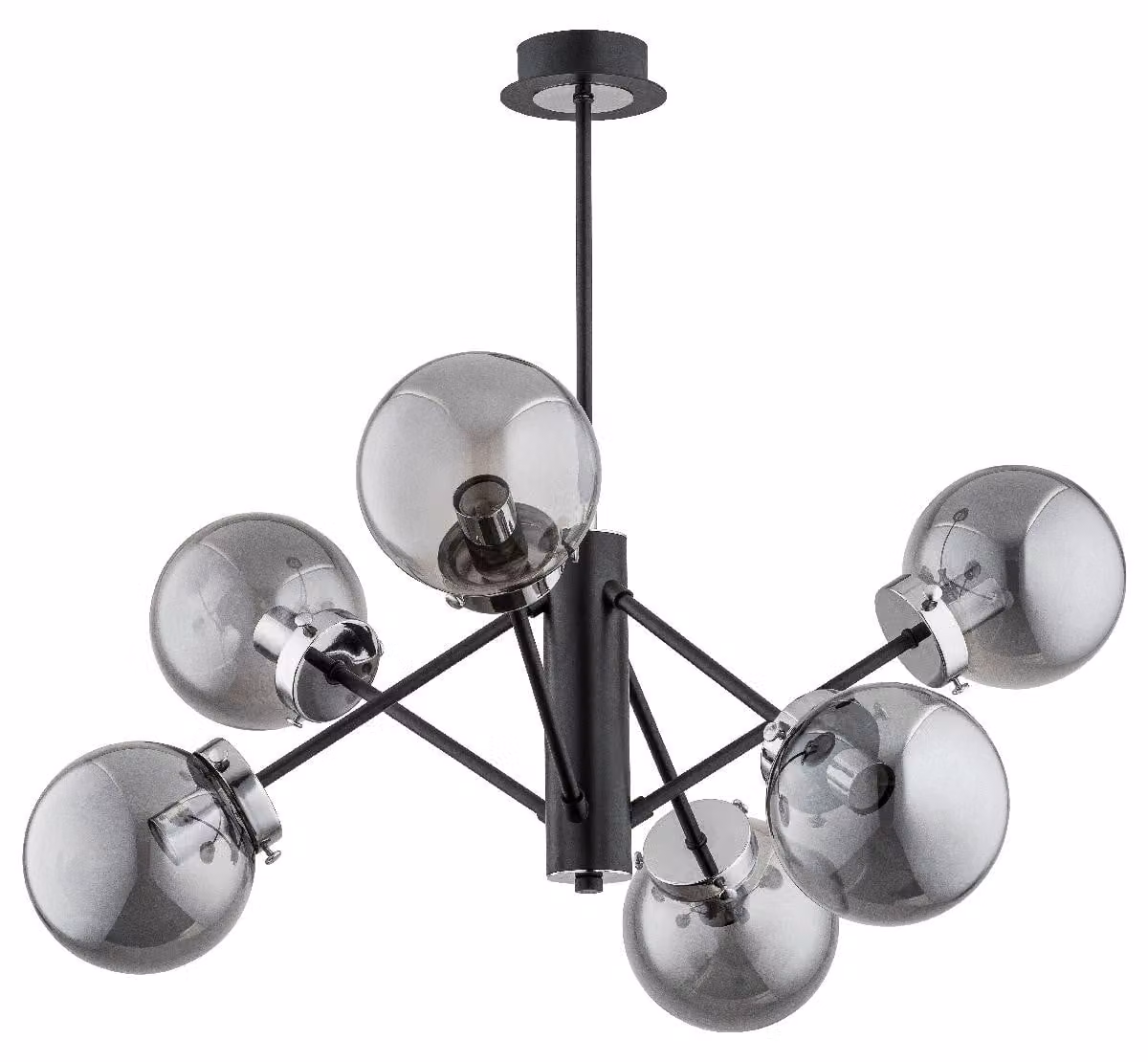 Lampada a sospensione NANCY nera-fumé 6xE14x10W in vetro, dimensioni: 56x64x64 cm, IP20, Alfa