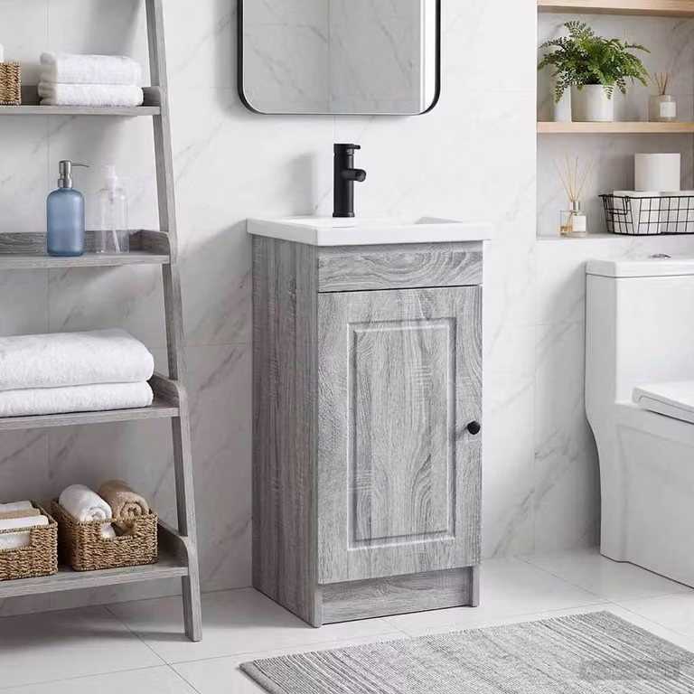 Mobile da bagno con lavabo vidaXL in stile moderno, colore grigio e nero, L: 42 cm, P: 40 cm, H: 84,5 cm