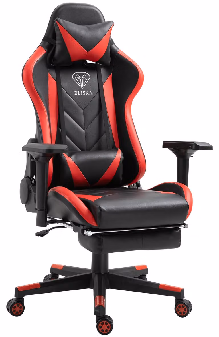 Sedia da gaming con poggiapiedi e braccioli ergonomici 4D; sedia da gaming dal design ergonomico in stile sportivo; sedia da gaming con cuscini di sostegno per la schiena regolabili; sedia da ufficio; colore: nero/rosso