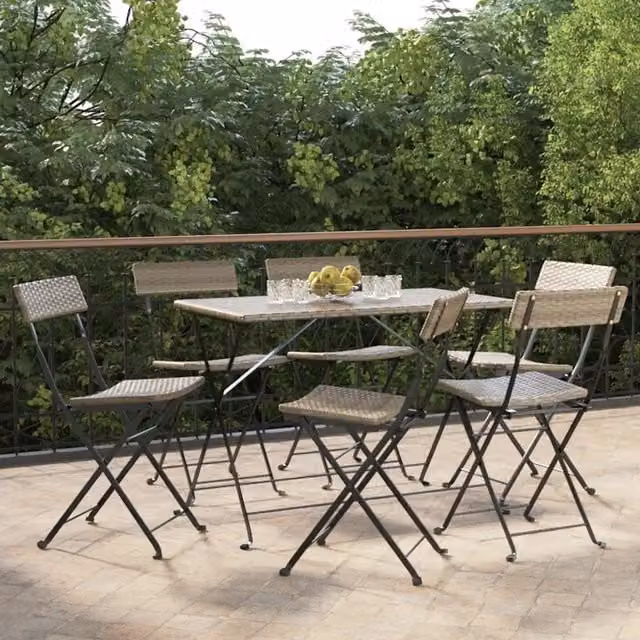 Set di 6 sedie pieghevoli impilabili vidaXL in polyrattan grigio e metallo per giardino e terrazzo
