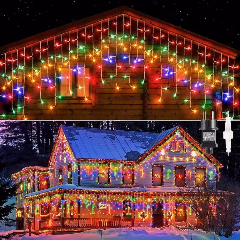 Catena luminosa a LED con forma di stalattiti, 400 luci, 10 metri, grado di protezione IP44, multicolore, per uso esterno