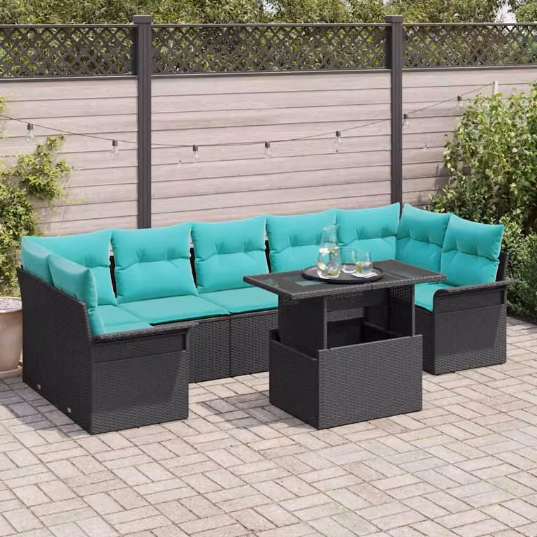 Maison Exclusive - Set da giardino composto da 8 pezzi. Colore: nero. Materiale: rattan sintetico