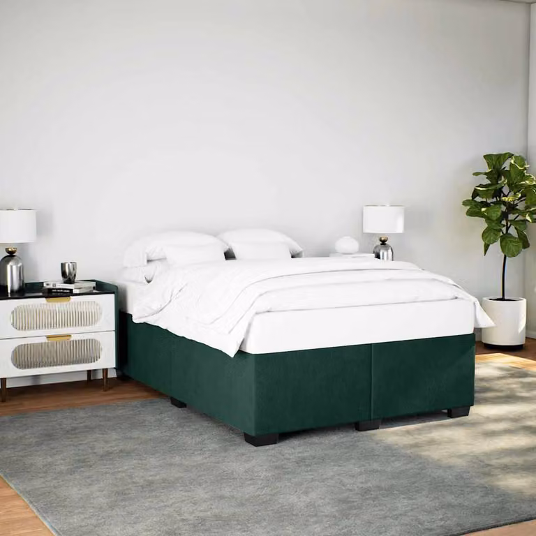 vidaXL Giroletto senza Materasso in Velluto Verde con Doghe in Legno L/P: 140 x 200 cm