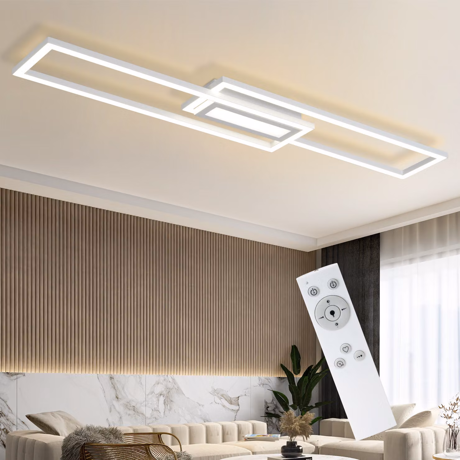 ZMH LED Plafoniera Bianca Dimmerabile con Telecomando Moderna Camera da letto Plafoniera Geometrica 50W per Soggiorno Cucina Corridoio Ufficio Plafoniera