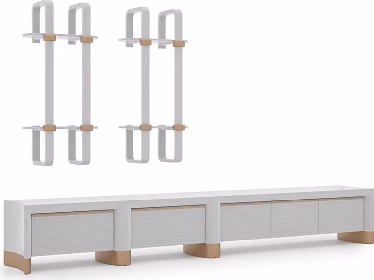Wohnzimmer Holzmöbel TV-Ständer Design 2x Wandregale Modern Einrichtung