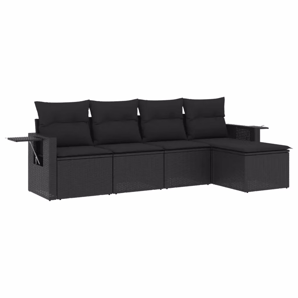Set Divani da Giardino vidaXL 5 Pezzi in Polyrattan Nero con Cuscini e Struttura in Acciaio – 2