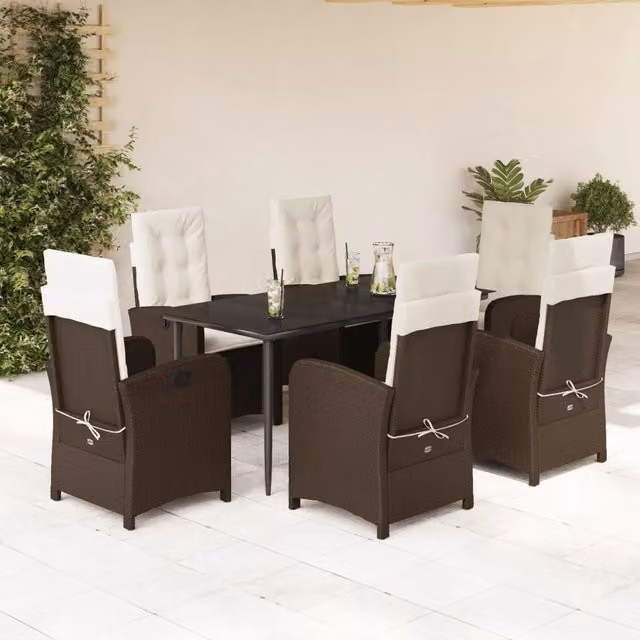 Set da Pranzo da Giardino VIDAXL in Polyrattan Marrone con Tavolo in Vetro e 7 Pezzi – 1