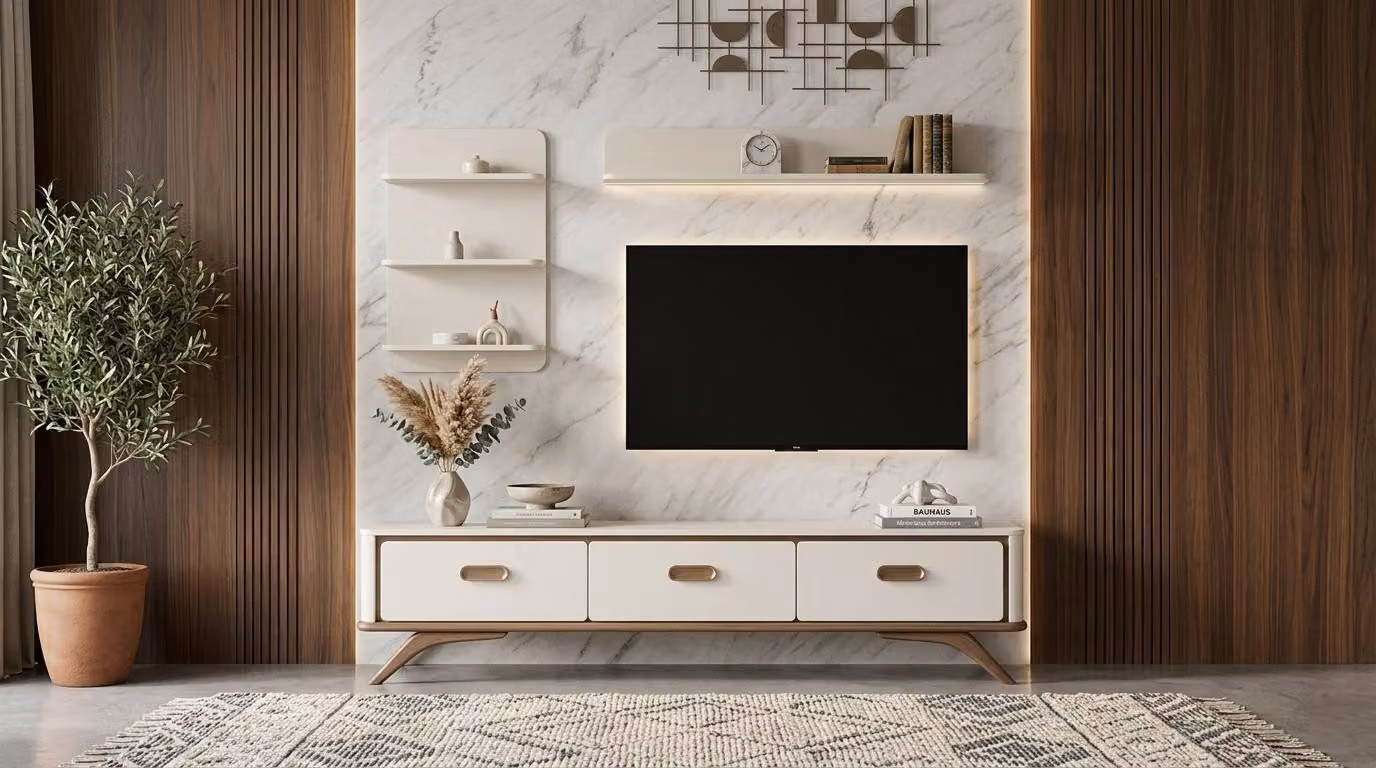 Mobile TV a parete, pensile, scaffale, stile moderno, bianco, soggiorno, pratico