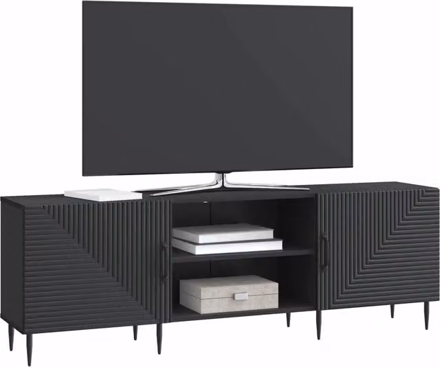 Mobile TV moderno Design In nero con finitura opaca, L 150 x P 31 x H 50 cm