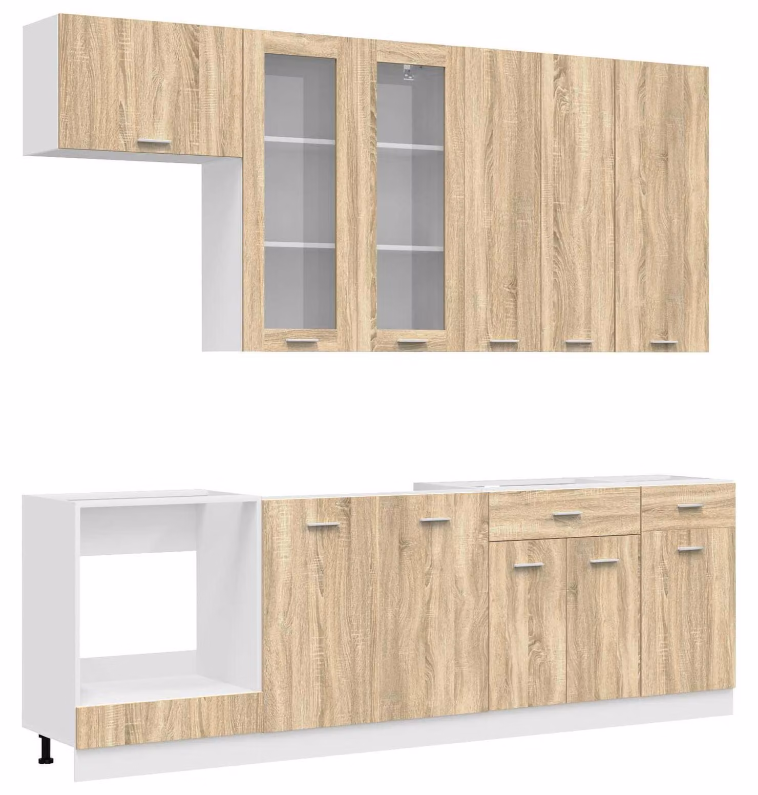 Set da cucina LYON, 8 pezzi, realizzato in materiale composito effetto legno Sonoma