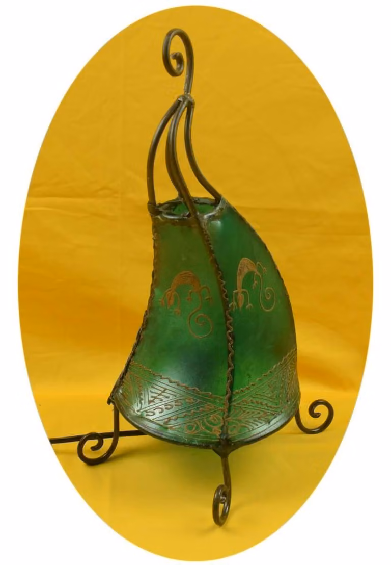 Lampada orientale Lampada all'henné Lampada in pelle marocchina Lampada da tavolo Lampada da terra Coq Gecko 40 cm, verde