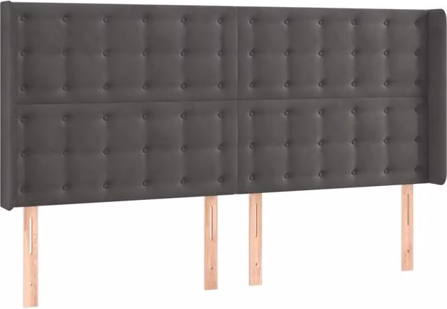 Testiera ad orecchio in velluto grigio scuro con struttura in legno e MDF, L: 183 cm, P: 16 cm, H: 118/128 cm – 1