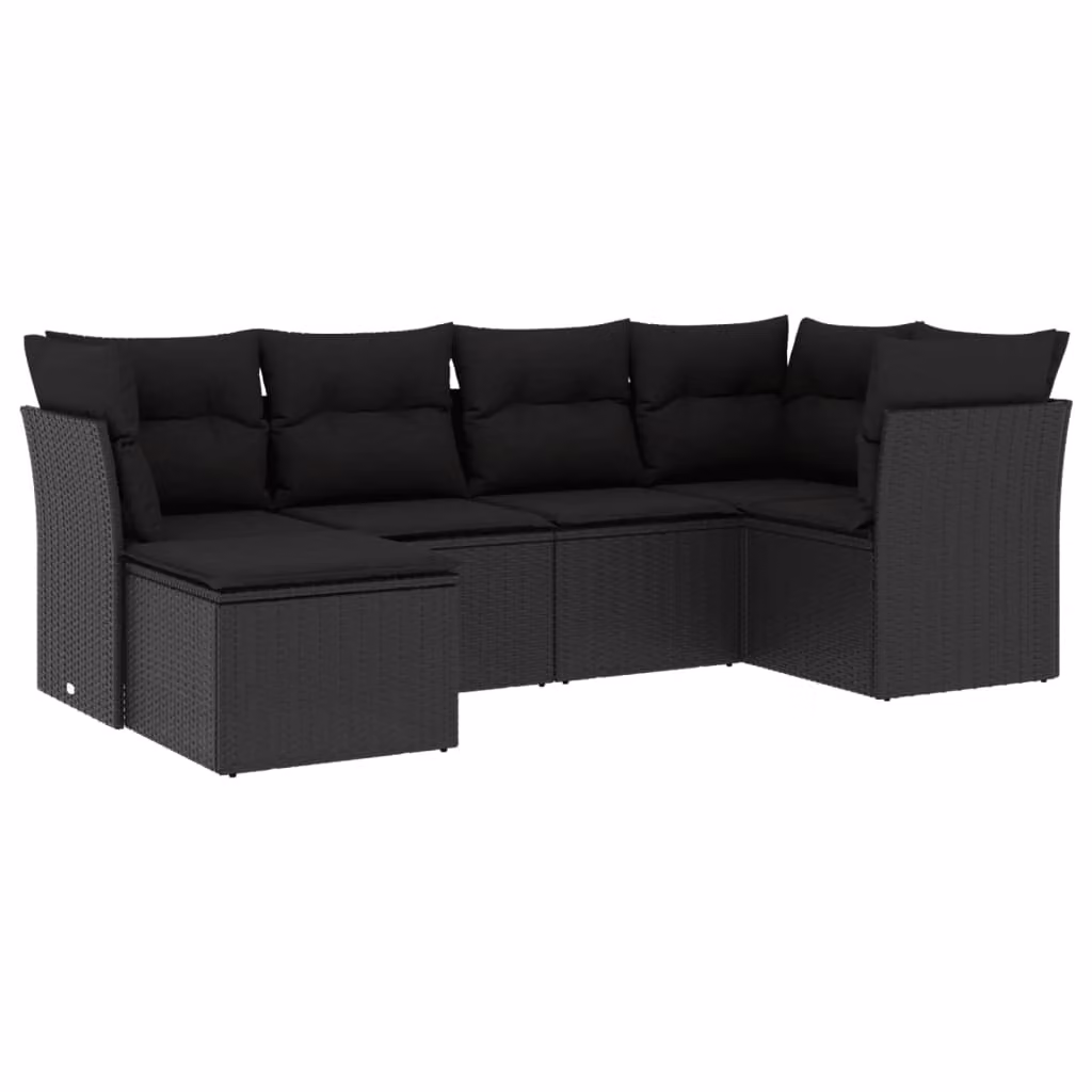 Set Divano da Giardino 6 pz con Cuscini Nero in Polyrattan