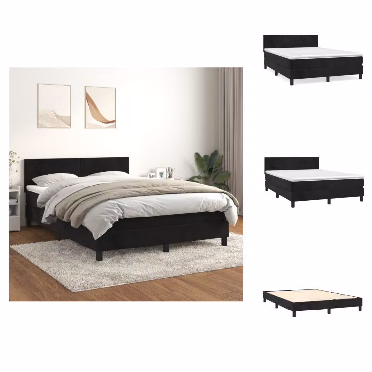 vidaXL Letto a molle con materasso nero 140x200 cm in velluto - Letti e Reti