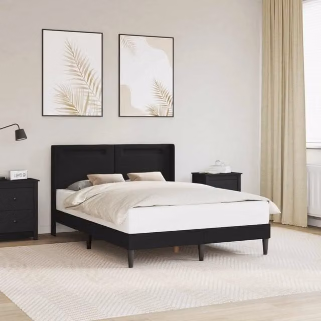Letto moderno vidaXL con testiera in similpelle nero, dotato di illuminazione sottostante e porta di ricarica USB, L/P/H: 120 x 200 x 96 cm