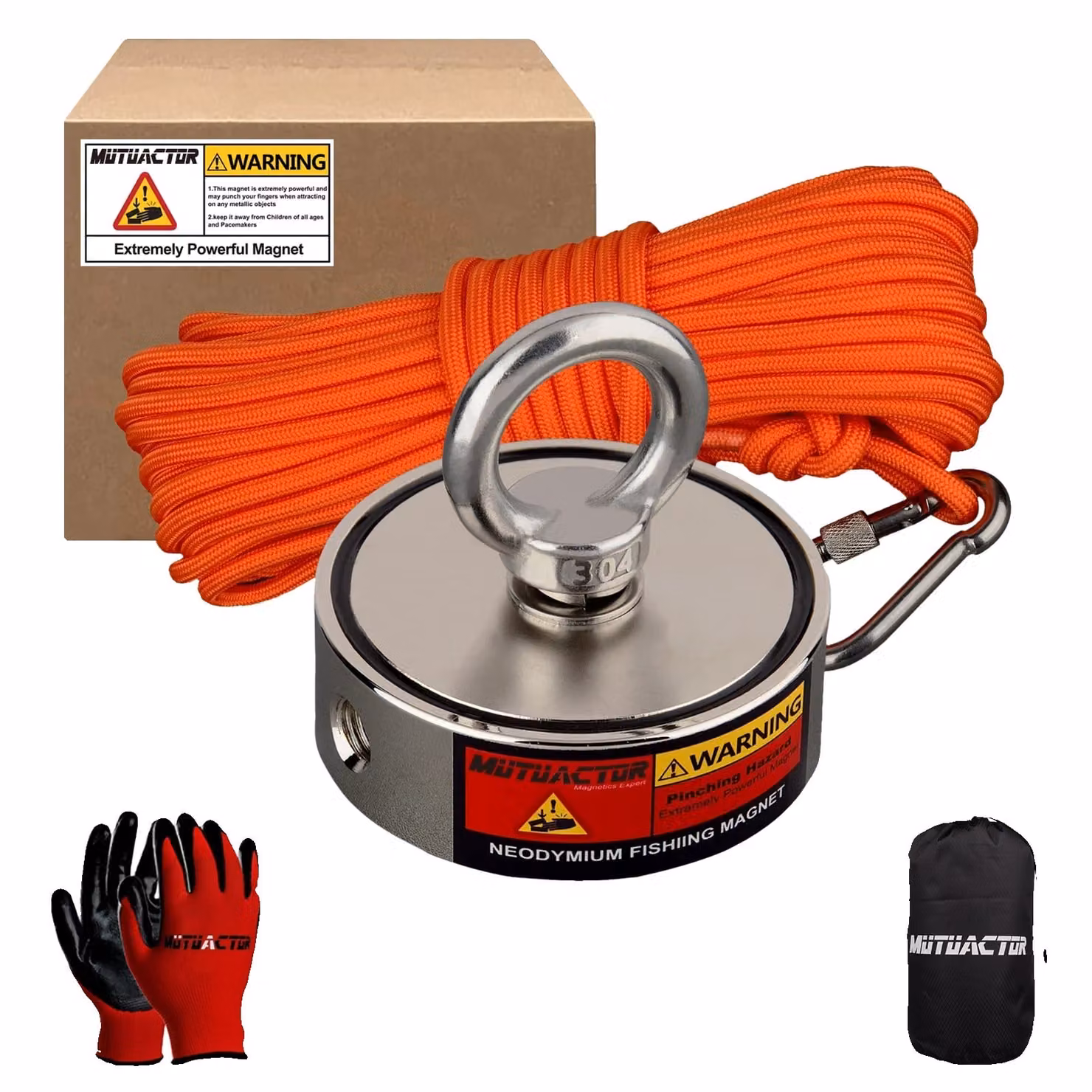 Magnete da pesca al neodimio bifacciale, forza di trazione di 550 libbre, set di corde da 20 m, D7525NI 20M ROPEDimensioni del magnete