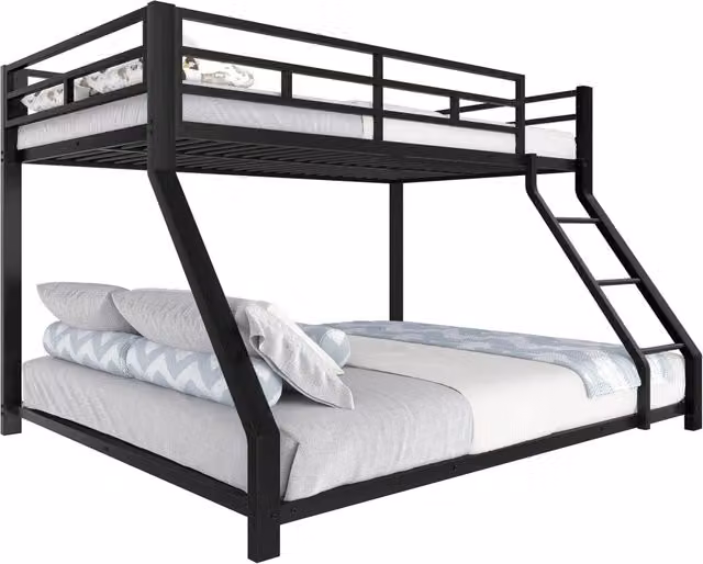 Letto a castello moderno in metallo con scala e sponda, colore nero, L/P/H: 90 x 200 x 174,5 cm – 1