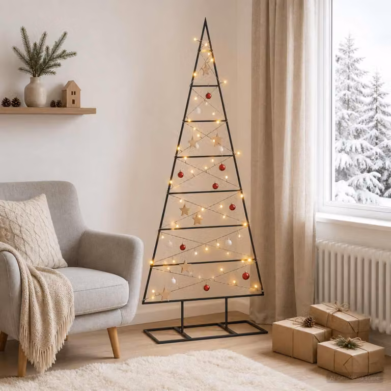 Albero di Natale moderno vidaXL KUOPIO in metallo con luci LED bianco caldo, Altezza: 125 cm