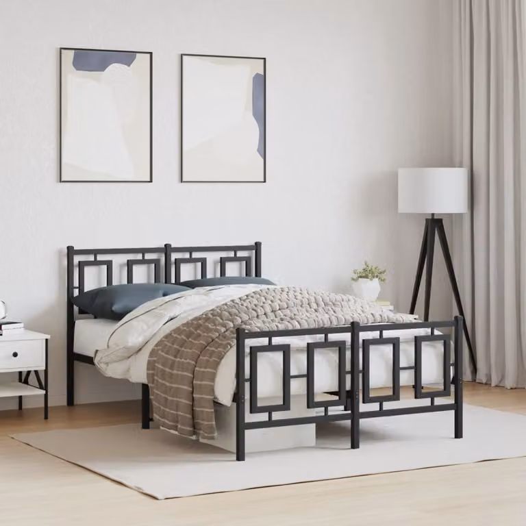 vidaXL Giroletto in metallo con testiera e pediera, Nero, L/P/H: 120 x 200 cm