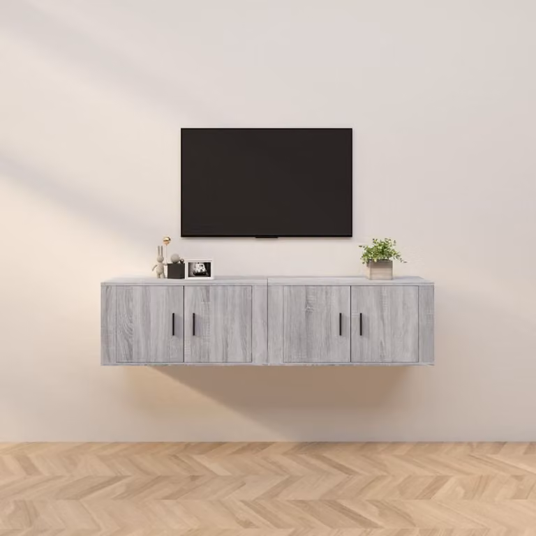 Set di 2 mobili porta TV da parete vidaXL in stile classico, colore grigio, L 80 cm x P 34,5 cm x H 40 cm