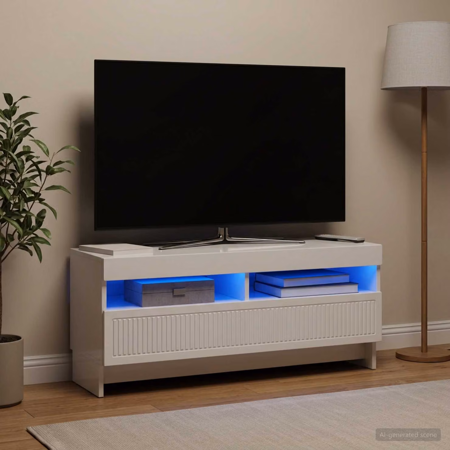 Mobile TV LED vidaXL Bianco Lucido con Illuminazione Integrata L: 100 cm, P: 35 cm, H: 43 cm