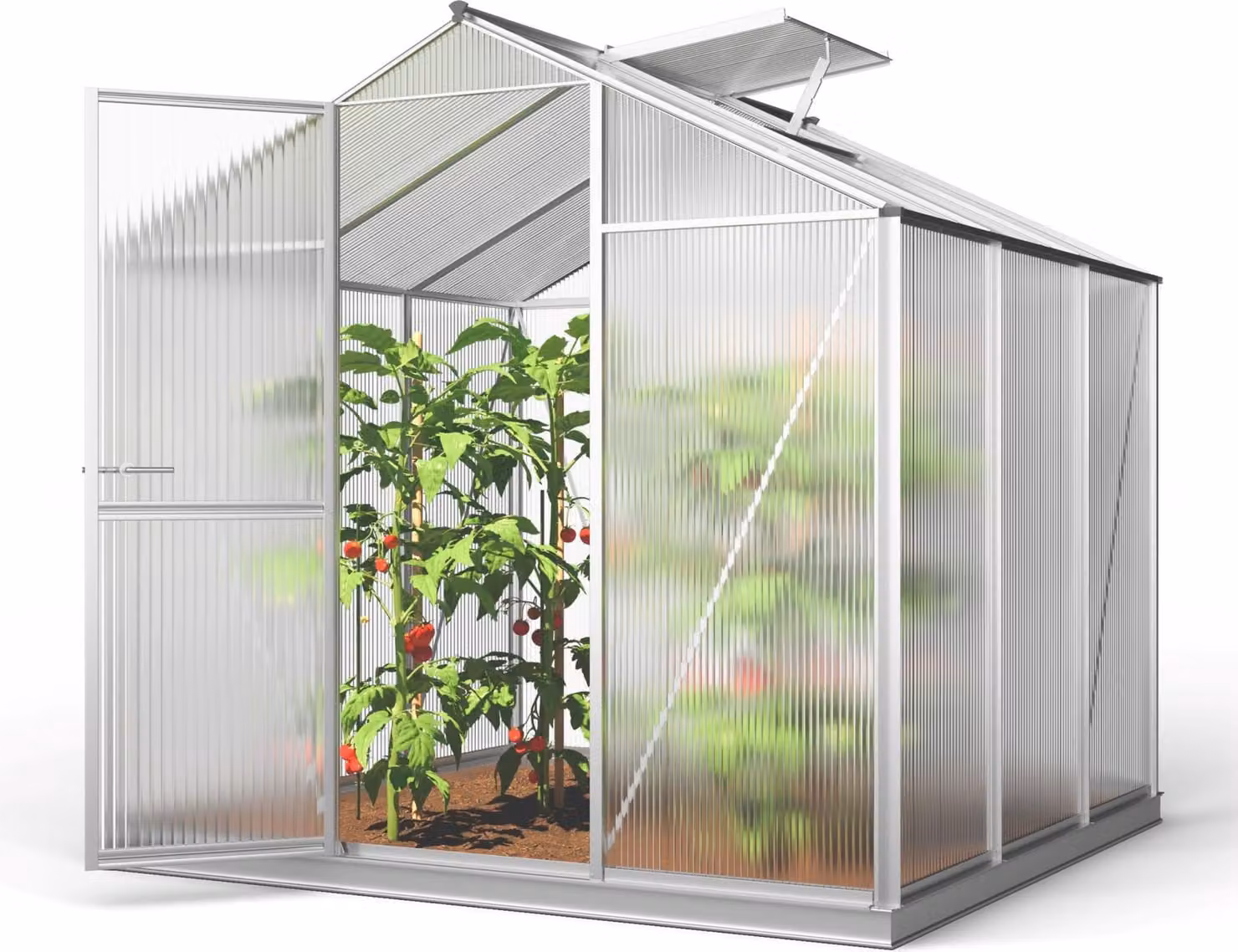 Serra GFP ECO 3 telaio in alluminio 192 x 192 cm, lastre a doppia parete di 8 mm, con apri-finestra automatico e telaio di fondazione