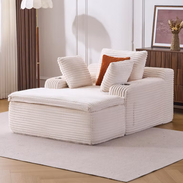 Divano letto senza struttura a vista, divano a pavimento moderno con chaise longue, 3 cuscini e 1 coperta, senza necessità di montaggio. L3