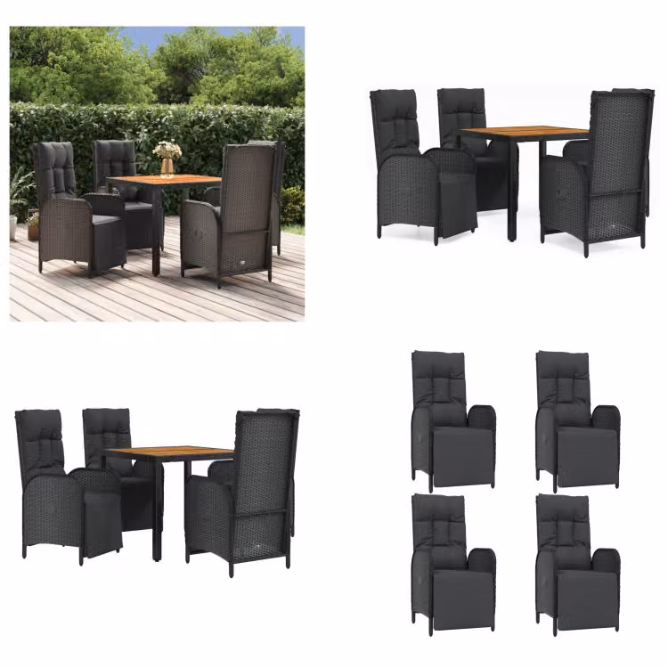 vidaXL Set da pranzo da giardino 5 pezzi con cuscini in poly rattan nero - Set da pranzo da giardino - Set da pranzo da giardino - Set da pranzo da terrazza