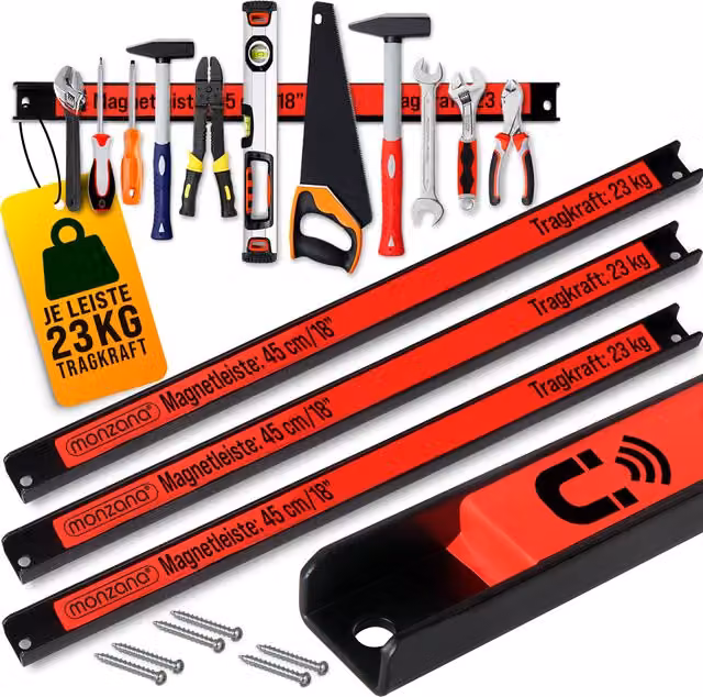 Set di 3 barre magnetiche da parete Deuba, colori rosso e nero, L: 45 cm