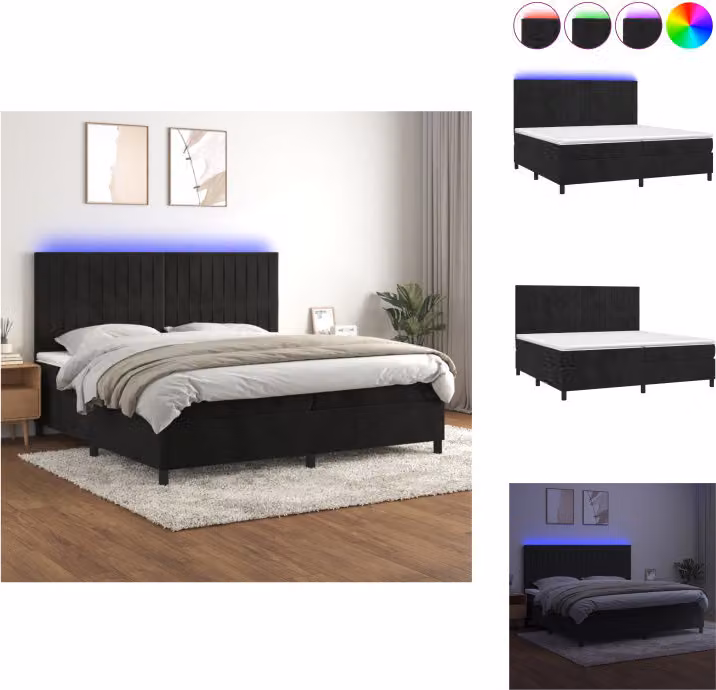 vidaXL Letto a molle con materasso e LED nero 200x200 cm in velluto - Letti e strutture letto