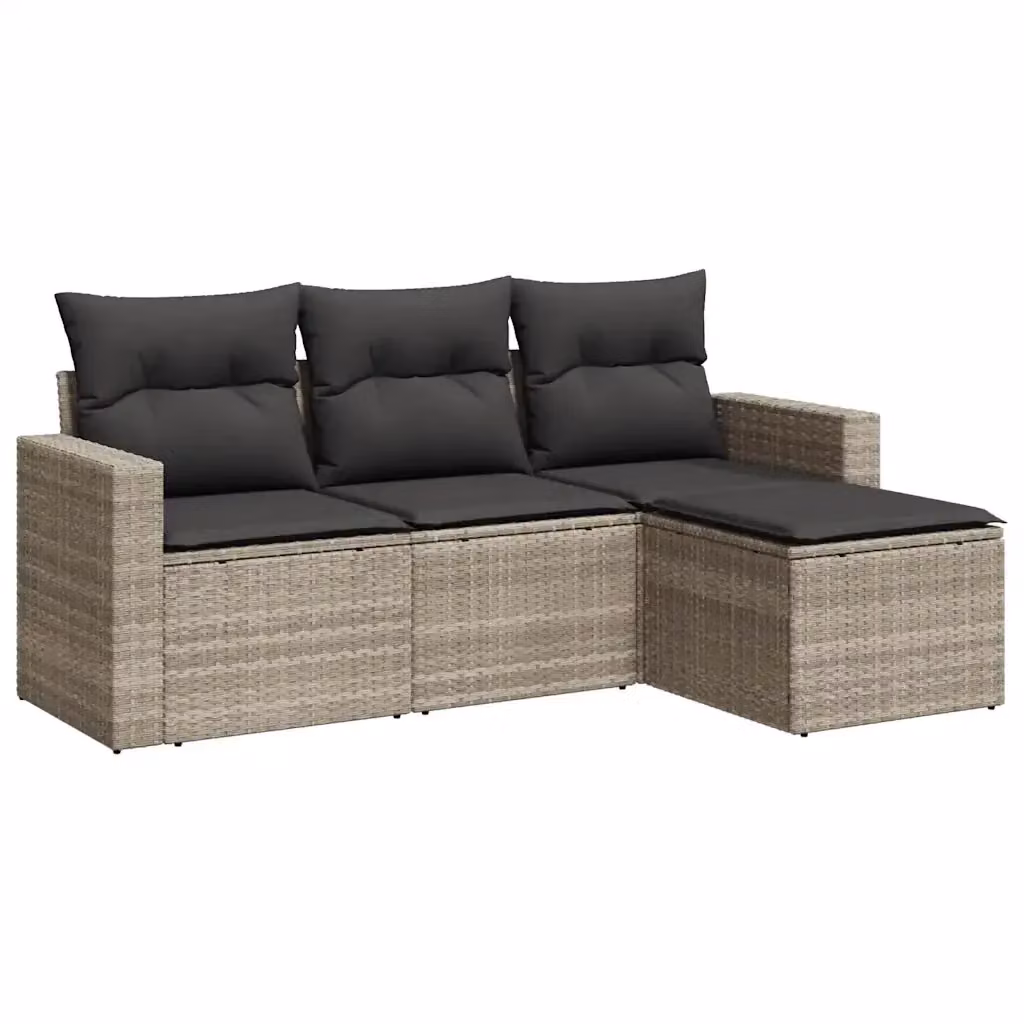 Set da giardino VIDAXL a forma di L composto da 4 pezzi in polyrattan con cuscini grigi