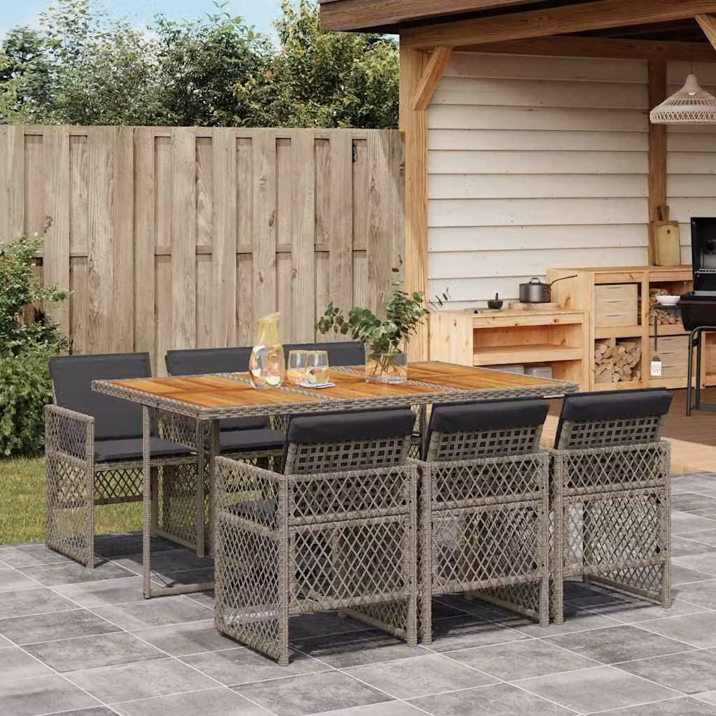 vidaXL Set da Pranzo da Giardino 7 pz in Polyrattan e Legno di Acacia Grigio – 1