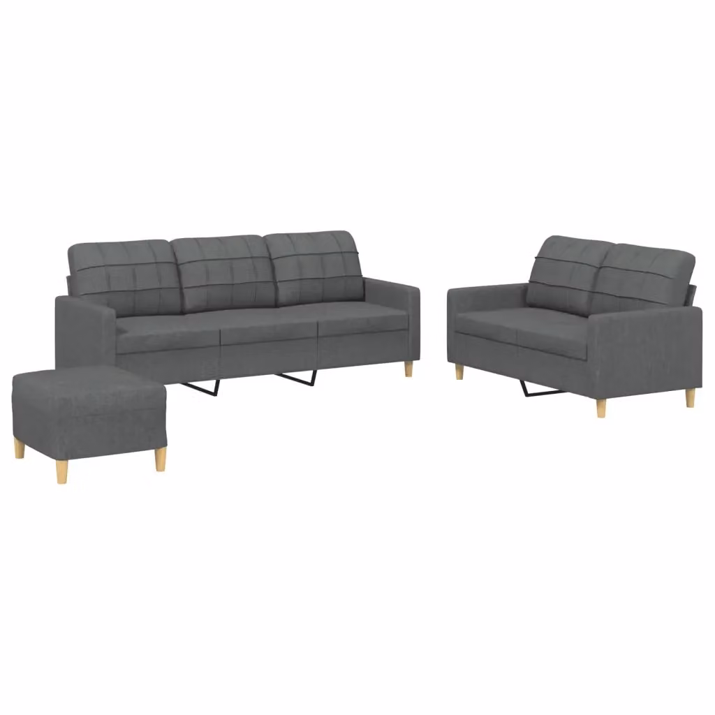 Set di divani moderno vidaXL composto da divano a 3 posti, divano a 2 posti e pouf in tessuto grigio con cuscini inclusi – 2